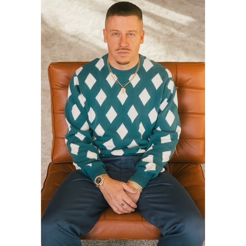 NEW Bogey Boys Sz LARGE Green White Diamond Knit Crewneck Golf Pullover Sweater